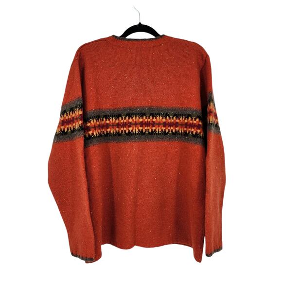 Vintage Eddie Bauer V-Neck Lambswool Fair isle Orange Pullover Sweater Size XL - Picture 6 of 6
